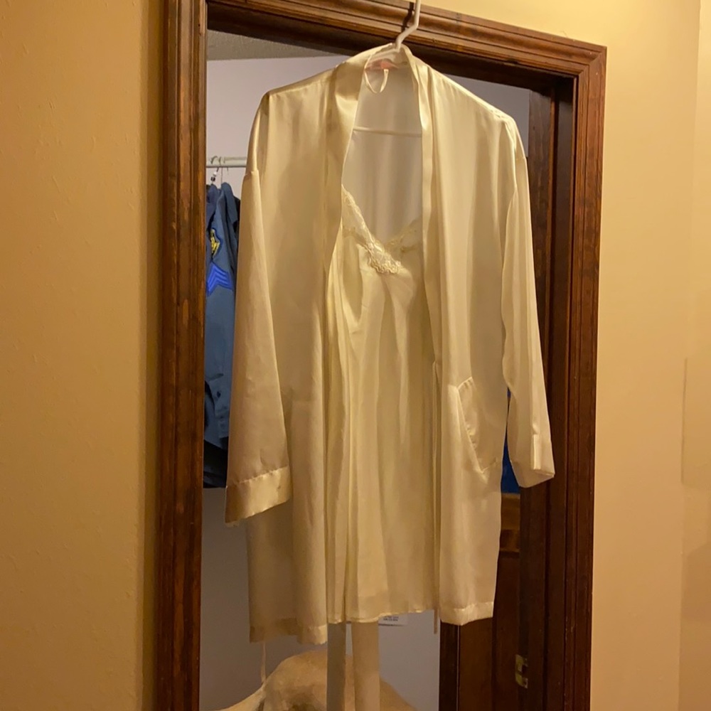 Lingerie slip with a matching silk robe.